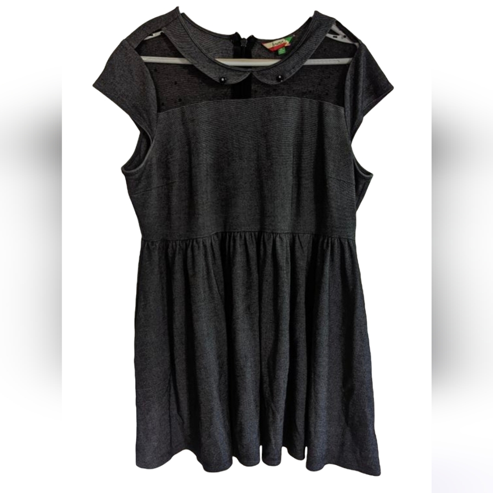 Pan color polka dot mesh grey dress plus size empire waist babydoll style